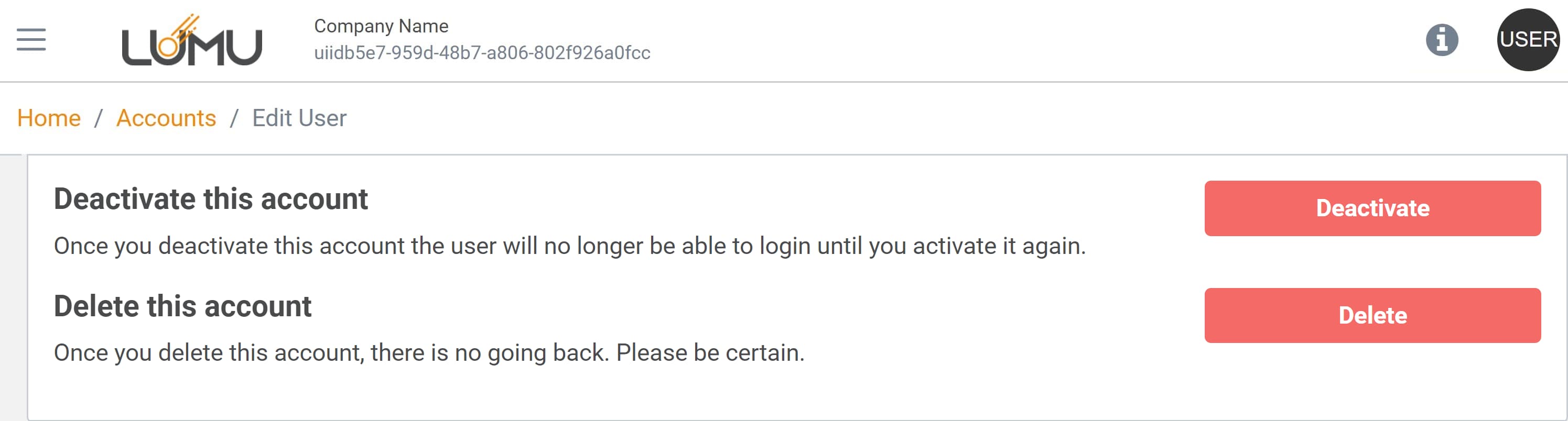 Deactivate or delete user account