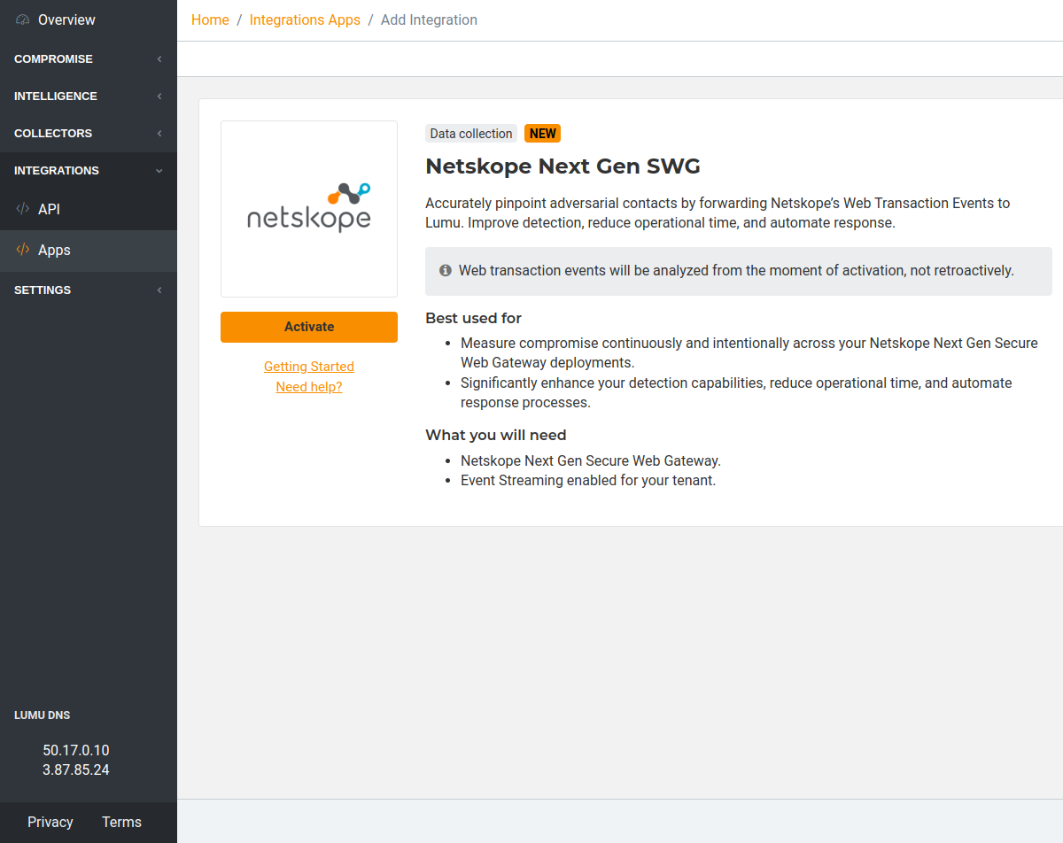 Netskope OutoftheBox Data Collection Integration
