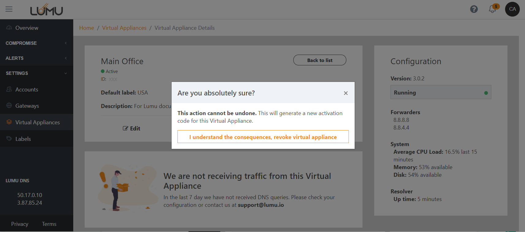 Revoking a virtual appliance