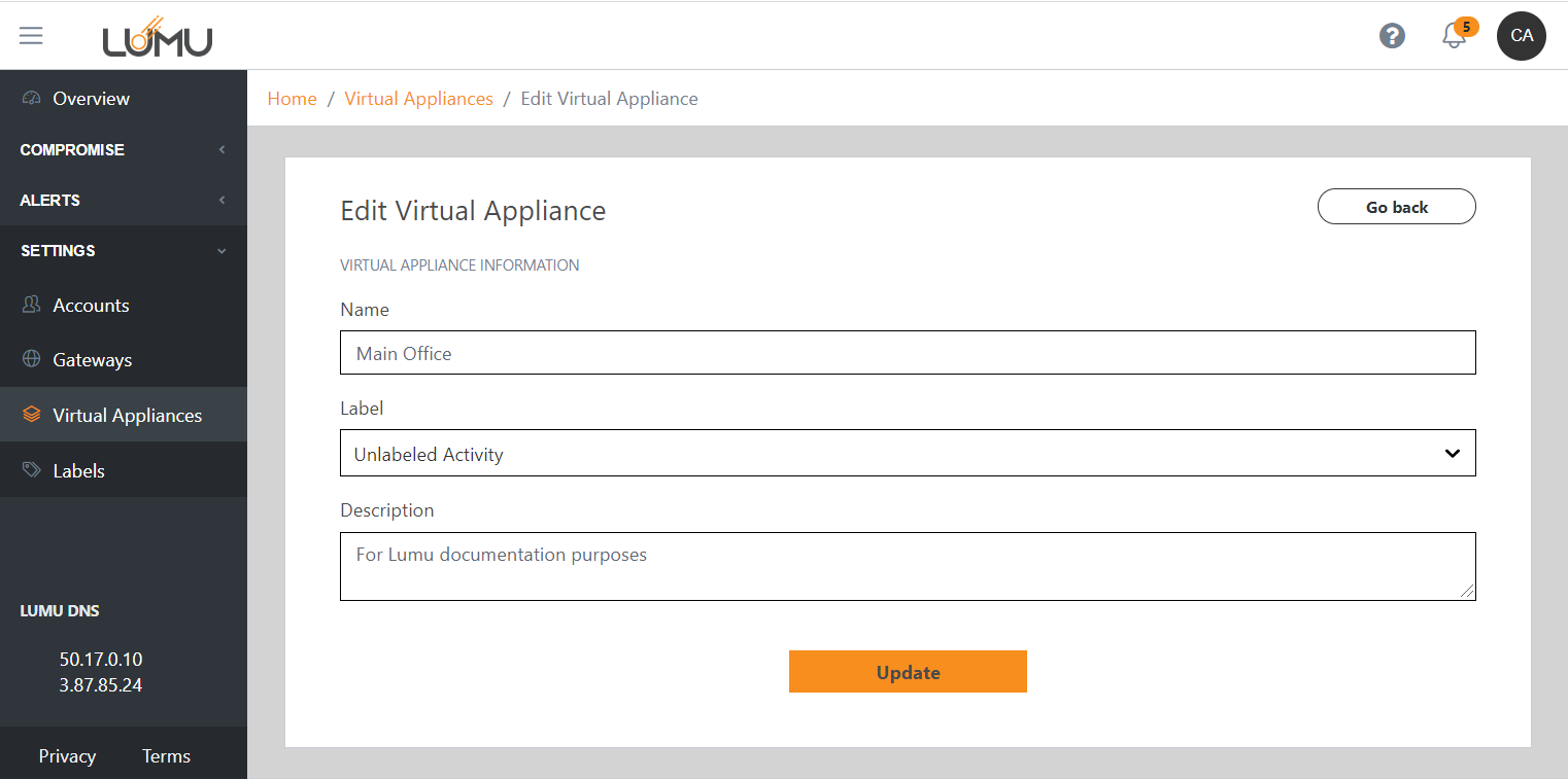Editing a virtual appliance