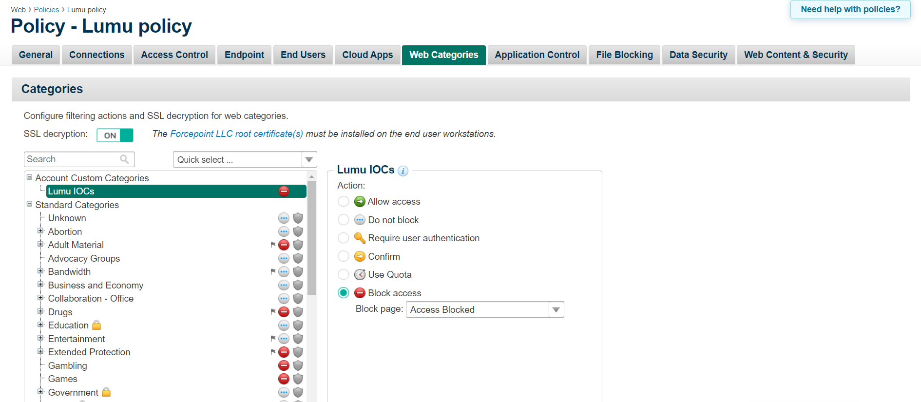 Forcepoint Web Security Cloud Custom Response Integration