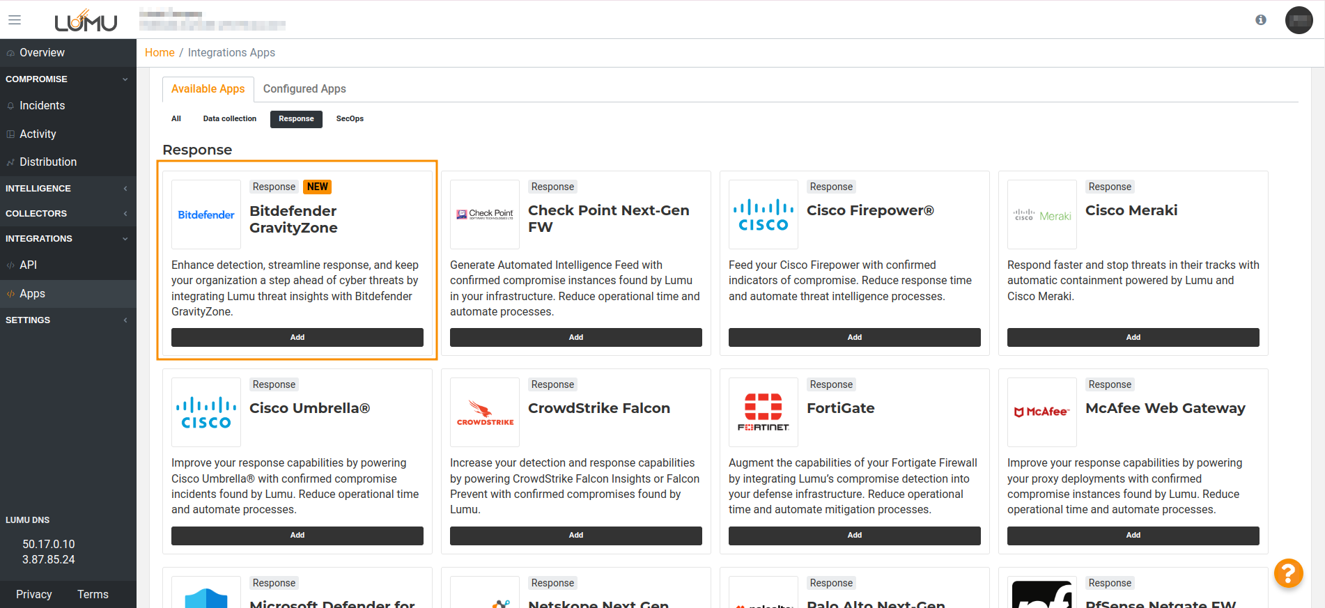 Bitdefender GravityZone OutoftheBox Response Integration