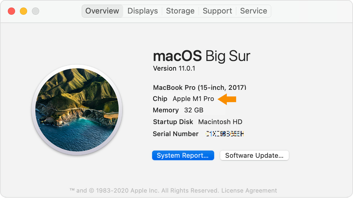 Example of macOS device running an M1 processor