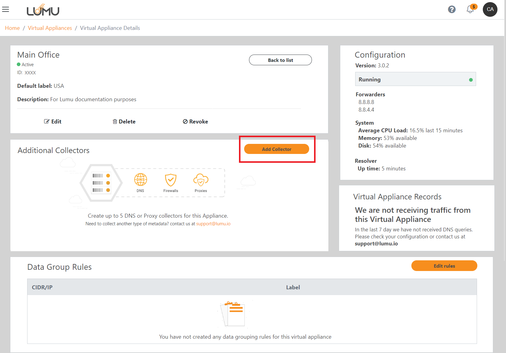 VA details area on Lumu Portal