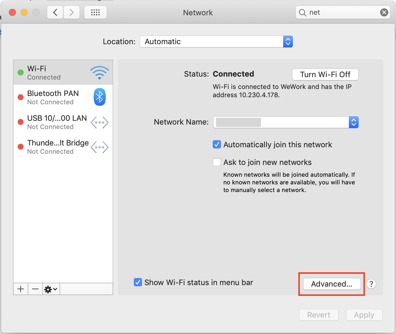macOS network preferences