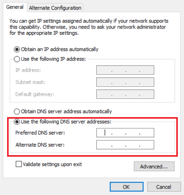 Setting DNS server addresses