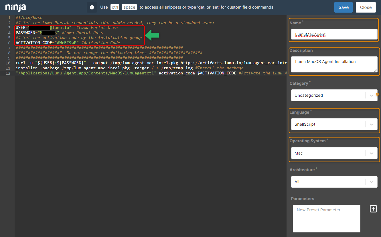 Script creation window