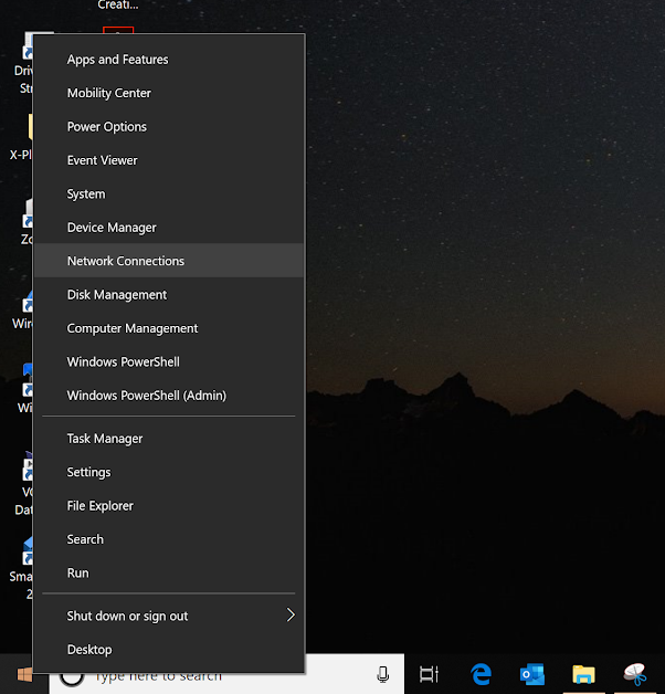 Open the network connections