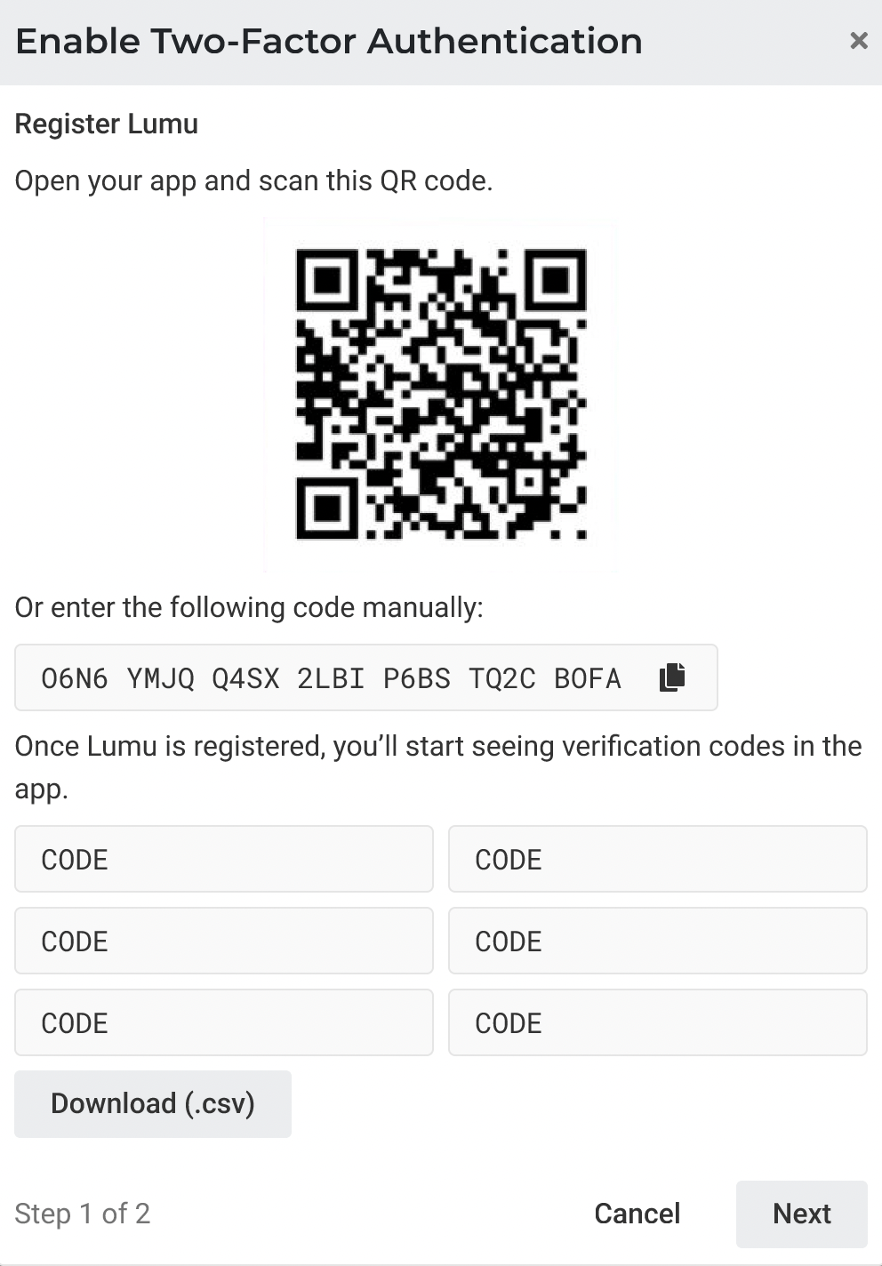 QR Code and Registration Code